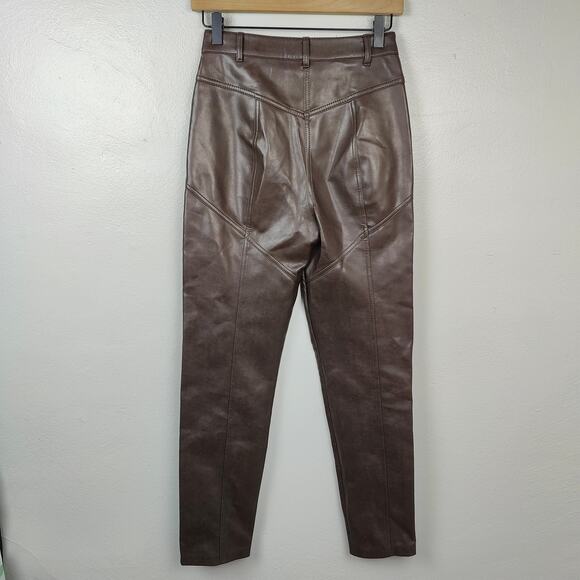 Aritzia Wilfred Rebel Pants Womens 2 Faux Leather Straight Leg Rich Mocha Brown - Picture 7 of 9